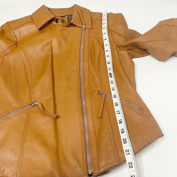Twiggy of London Tan Leather Full Zip Moto Jacket Hipster Biker Punk Rock Small - Picture 7 of 12